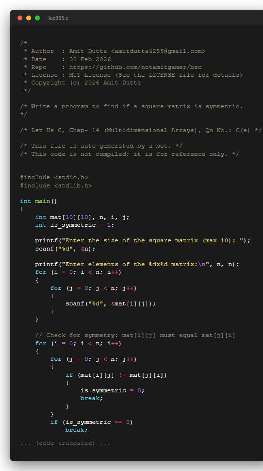 Write a program to find if a square matrix is symmetric.